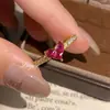Anillo Popular de Corazón de Rubí de Xiaohongshu, Diseño de Nicho, Elegante y Lujoso, Anillo Simple y Ajustable