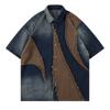 Amazon AliExpress Estação Independente Marca Original Tendência Cor Combinando Cabelo Jeans Camisa Manga Curta Roupas Transfronteiriças Masculinas