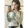 Camiseta de Manga Larga con Malla Tie-Dye Degradado Protector Solar Diseño de Moda para Mujer Top de Nicho Verde