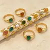 Anillo abierto de acero de titanio retro a la moda con turquesa sintética y piedra natural, sensación de lujo ligero y alta gama, anillo de acero inoxidable que no se decolora