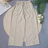 Pantalones Casuales de Cáñamo, Transpirables y Cómodos, Adecuados para el Trayecto Diario, Pantalones de Pierna Ancha, Cintura Alta, Caída Artística, Pantalones Largos, Cintura Elástica, Pantalones de Pierna Recta