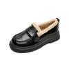 Weiwei Girl 688-5 Outono/Inverno Mocassins Forrados com Lã Sapatos Pequenos de Couro Estilo Britânico Retrô para Mulheres Botas de Neve Sapatos Quentes de Algodão