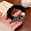 Nueva Diadema de Perlas y Pedrería Dongdaemun Elegante Diadema con Letras Banda Elástica de Alta Elasticidad Accesorios para Coleta de Mujer