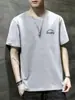 Nova Camiseta Estilo Hong Kong Masculina Verão Tendência Marca Estampada Manga Curta Meia Manga Solta Camiseta de Manga Curta Marca Tendência Roupa Masculina