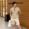 Nueva camiseta de punto de manga corta de verano para hombre, color liso de seda helada, cuello redondo, ajuste slim, moderna para negocios, camiseta, venta al por mayor transfronteriza