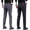 Jeans Rectos Cómodos para Hombre de Estilo Nuevo con Forro de Polar de Invierno Moda de Gama Alta Elásticos Ajustados Jeans de Negocios para Hombre