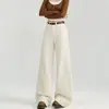 Jeans Rectos de Pierna Ancha Forrados de Polar Azul Denim para Mujer, Nuevo Estilo Invierno 2025, Pantalones Anchos Oscuros para Mujer Petite de Largo hasta el Suelo