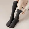 Calcetines Altos Grises Calcetines Gruesos Cálidos Calcetines de Rizo para Pantorrilla de Mujer Calcetines de Toalla de Color Puro Calcetines de Dormir Otoño e Invierno