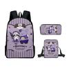 Periférico Impreso en 3D Sanrio Kuromi Kuromi Dibujos Animados Mochila Escolar Bolso de Hombro Bolsa para Lápices Mochila Juego de Tres Piezas
