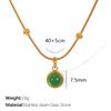 Colar Pingente Vintage Verde Aventurina Estilo Francês, Aço Inoxidável Banhado a Ouro 18K, Corrente de Clavícula em Camadas, Joia de Moda Transfronteiriça