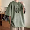Camiseta Gruesa de Stitch para Hombre Verano Ropa de Pareja Oversize Manga Corta Retro Americano Gamuza Mangas Tres Cuartos