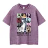 Camiseta de manga corta lavada y desgastada europea y americana transfronteriza para hombre y mujer, estilo americano, ins, callejera, algodón puro, top de manga corta moderno con logo estampado fijo