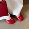 Zapatos de Punta de Cuero Genuino para Mujer Zapatos de Boca Baja Zapatos de Tacón Medio Primavera y Verano Completamente de Cuero Estilo Coreano Lindos Zapatos de Pata de Cerdo Zapatos para Mujer