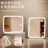 Espelho de Maquiagem LED Personalizado com Iluminação Ajustável de 3 Níveis, Espelho de Beleza Quadrado, Espelho Dobrável Portátil