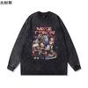 Camiseta Lavada Americana para Hombre de Aliexpress Transfronteriza Top Viejo Retro Ins Hip-Hop Otoño