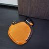 Porta-moedas de couro bovino curtido vegetal carteira pequena de couro para estudante bolsa de armazenamento multifuncional para fones de ouvido fecho de zíper bolsa de moedas tipo concha