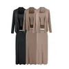 26 Estilo Otoño Versión Coreana Corte Holgado Liso Básico Camisola Cuello U + Chaqueta Cardigan Manga Larga + Falda