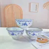 Estilo Nórdico Uso Doméstico Série Borboleta Azul Tigela e Prato de Cerâmica Tigela de Refeição Tigela de Arroz Prato Tigela de Sopa Tigela e Prato com Cor Sob Esmalte