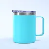 Taza de viaje de 12 oz con asa, doble capa de vacío, pulverización de plástico, acero inoxidable 304, aislada, para café, oficina