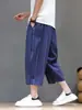 Calça masculina cropped listrada de verão nova, calça esportiva reta estilo chinês nova, tamanho grande, shorts casuais largos e versáteis