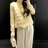 Chaqueta ligera de algodón con relleno de plumón acanalado para mujer, nuevo estilo 2026, cuello alto de punto, patchwork, abrigo de algodón para otoño e invierno, prenda exterior de moda