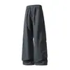 Calça Jeans Casual Reta Lisa Cor Sólida Estilo Retrô Americano para Homens, Calça Comprida Versátil Solta para Primavera e Outono com Design de Linha Tridimensional