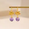 Pendientes de Amatista Natural Plateados Yilu Plata de Ley S925 Chapado en Oro Cuentas de Loto Pendientes Chinos con Gancho de Oreja Fábrica Venta al por Mayor