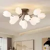 [Transfronterizo] Lámpara Vintage Flor de Magnolia de Gama Media a Alta, Iluminación Completa para Dormitorio, Lámpara de Techo para Sala de Estar Estilo Antiguo con Sensor de Luz