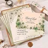 Set de papel de carta estilo fresco verde con trébol de cuatro hojas de la suerte, papel de carta artístico para estudiantes para escribir bendiciones y regalos