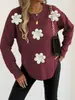 Tops de Tricô Femininos Roupas Europeias e Americanas Transfronteiriças Bordado com Miçangas Pontos de Flor Tridimensional Gola Redonda Pulôver Suéter Tricotado