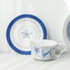 [Azul Salvaje y Blanco] Marea Nacional Original Pintado a Mano Viento Mate Cerámica Taza de Café y Platillo Azul y Blanco Delicada Taza de Té de la Tarde