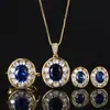 2024 nueva joyería Huabi cobre chapado en oro retro simulación azul afilado ovalado traje dorado 8*10-5*7