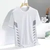 Camiseta de seda helada de verano para hombre, cuello redondo, color liso, secado rápido, manga corta, deportiva, holgada, fina, transpirable, de media manga