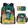Estampado de Stitch Animación Periférico Estudiantes de Primaria Resistente al Desgaste Mochila Escolar Bolsa de Comida Estuche Lápices Juego de Tres Piezas Fabricante Venta al por Mayor