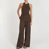 Conjunto Sexy Hot Girl Europeu e Americano Feminino Verão 2025 Novo Top de Gola Halter Costas Abertas com Cadarço Calça Solta Conjunto de Duas Peças
