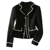 Chaqueta de tweed de alta gama en color de contraste para mujer, moda de otoño para mujer, abrigo corto de primavera, top elegante negro para mujer