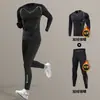 Traje de Corrida de Inverno Transfronteiriço para Homens, Camada de Base Térmica com Forro de Fleece, Roupa de Compressão de Secagem Rápida para Esportes, Fitness e Treinamento de Esqui