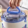 Lonchera de plástico de doble capa de grado alimenticio con diseño de dibujos animados, lonchera portátil de PP para trabajadores de oficina, lonchera para estudiantes apta para microondas