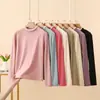 Camiseta Base Térmica de Nano Polar con Cuello Medio-Alto para Mujer, Camiseta de Manga Larga con Capa Interior Engrosada y Ribete de Encaje, Top Versátil de Corte Ajustado