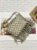 Bolso Nuevo Retro Europeo y Americano con Borlas Tejido a Mano con Cuentas Nicho Simple Versátil de Hombro Cruzado