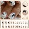Manicura Corta Elegante Blanca y Negra con Purpurina, Uñas Portátiles de Lujo Ligero, Piezas de Uñas Postizas Removibles al por Mayor