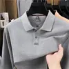 Camiseta de manga larga para hombre de algodón puro bordado, nuevo estilo otoño 2026, cuello camisero, casual de negocios, transpirable, polo 100% algodón para hombre
