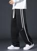 Pantalones casuales de estilo americano para hombre, pantalones holgados de pierna recta y ancha, pantalones deportivos de marca de moda con costuras a rayas para otoño.