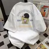 Camiseta Redonda Informal Retro para Mujer Verano 2025 Top de Longitud Media Holgado con Estampado de Letras de Dibujos Animados Mangas Cortas Versátiles