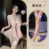 Roupa Íntima Sexy Rosa Fragrante com Laço Três Peças para Ouvir à Noite, Malha Transparente Spliced, Traje Sem Tirar