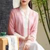 Primavera e Verão Novas Mulheres Melhoradas Hanfu Novo Estilo Chinês Retro Artístico Zen Tang Terno Chá Roupa Cardigan Top 6027