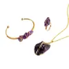 Pulseras, Anillos Envueltos en Alambre de Piedra Cruda de Cristal Natural Transfronterizos, Cristales Morados Rosas, Collares de Piedra Cruda de Fluorita, Fabricantes de Joyería al por Mayor