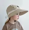 Chapéu de Proteção Solar Infantil, Chapéu de Sol de Aba Larga para Meninas no Verão, Chapéu Cachecol com Proteção UV para o Pescoço, Chapéu de Pescador para Meninos ao Ar Livre