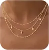 Collar de cuentas con colgante de circonita cúbica minimalista europeo y americano, en capas con cuentas doradas y cadena fina, collar de tres capas, elegante y con estilo
