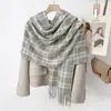 Bufanda Cuadros con Borlas Estilo Coreano para Estudiantes en Otoño e Invierno, Bufanda Versátil Cálida y Engrosada, Chal de Doble Uso para Mujeres
